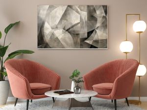 Abstract Geometric Shapes in Neutral Tones on Textured Paper, Featuring Muted Grays and Beiges with Subtle Gradients  