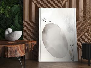 Abstract artwork featuring soft shapes and muted colors with delicate plants in a minimalistic style, creating a calming atmosphere, background