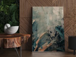 tropical leaves background in moody muted colors