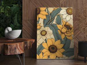 Timeless Botanical Charm: Sunflowers and Daffodils in a Vintage Floral Pattern