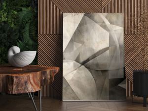 Abstract Geometric Shapes in Neutral Tones on Textured Paper, Featuring Muted Grays and Beiges with Subtle Gradients  