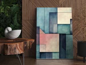 Abstract geometric shapes in pastel colors.