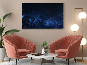 A sleek night sky background with highlighted zodiac constellations, delicate lines, and star details. Starry night sky with constellations and nebulae. Design for wallpaper, poster, and print.