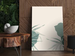 Abstract foliage and botanical background. Green tropical forest wallpaper of monstera leaves, palm, branches in hand drawn pattern. Exotic plants background for banner, prints, decor, wall art.