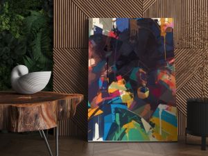 abstract colorful painting of group portraits, african american women and men -