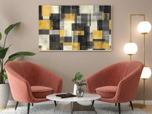 Abstract Geometric Pattern in Yellow, Grey, and Black