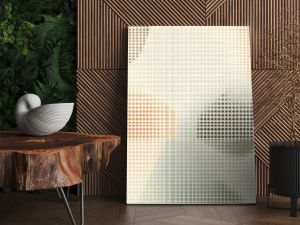 Minimalist dotted grid pattern, muted earth tones, subtle texture, modern wallpaper