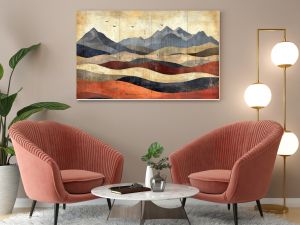 Abstract mountain landscape with layered textures and muted colors