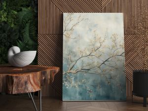 hand painted wallpaper of tree and clouds