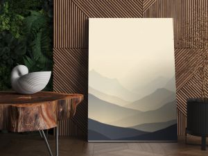 Mountain ranges in soft pastel hues, minimalistic landscape art. serenity and tranquility concept