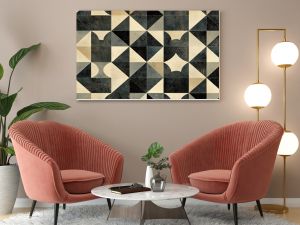 A modern background with a repeating pattern of circles and triangles in muted tones, creating an elegant and stylish atmosphere.