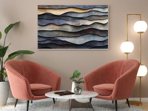 Abstract layered wavy texture with muted color palette.