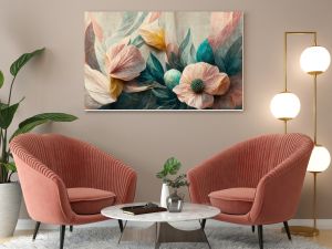 Flowers in the style of watercolor art. Luxurious floral elements, botanical background or wallpaper design, prints and invitations, postcards. Beautiful delicate flowers 3D illustration