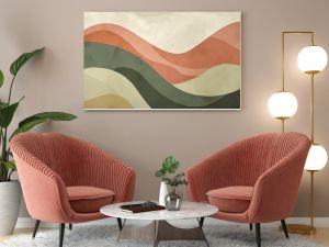 Vintage style abstract wave background with a mix of olive green, terracotta and cream