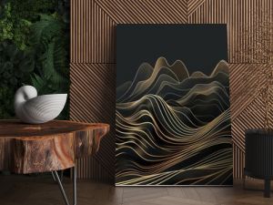 opulent gold line art on black luxury wallpaper with minimalist mountains ai generated illustration