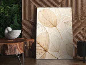 Delicate beige transparent leaves with intricate natural texture and veins create a stunning abstract floral background, perfect for minimalist natural designs and neutral wallpapers.