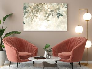 Nature artwork featuring a textured watercolor background showcasing artistic depictions of leaves and trees Suitable for interior photo wallpapers