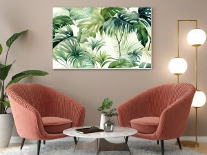 watercolor painting of tropical trees and leaves