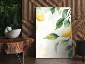 A vibrant watercolor depiction of fresh lemons and green leaves with a soft, neutral background, evoking a bright and cheerful atmosphere