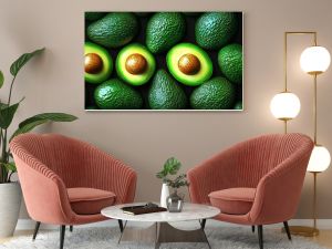 A vibrant arrangement of fresh avocados, perfect for food-related designs, recipes, or healthy eating promotions Design for Wall Art, Poster Print, Wallpaper & Background