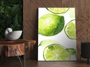 Seamless pattern of hand drawn lime fruit in watercolor