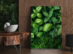 Lush Green Herbs - Basil, Mint, Rosemary, Parsley Texture Background.