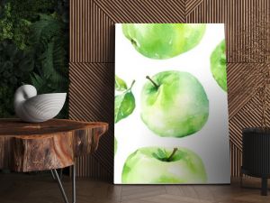 Hand drawn watercolor painting of green apples on a white background vibrant seamless pattern design