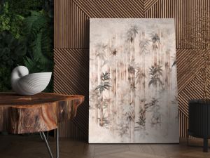  tropical plants with bamboo leaves on a textured rubbed background by kayami photo wallpaper in the interior