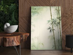 Tall tropical bamboo wall mural painted art, watercolor art style wallpaper background.