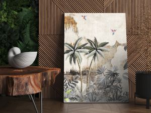 3d wallpaper forest. concrete background. Modern painting. Hand-drawn illustration COLOR