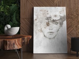 Spetcacular woman with hat. Illustration for mural, wallpaper, poster, decoration.