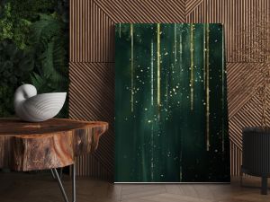 A dark forest green background with cascading gold glitter lines, resembling gentle waterfalls, ideal for creating serene spa or wellness product labels.