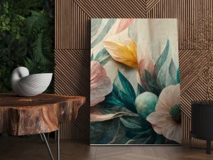 Flowers in the style of watercolor art. Luxurious floral elements, botanical background or wallpaper design, prints and invitations, postcards. Beautiful delicate flowers 3D illustration