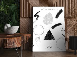 Abstract Arrangements. Black elements, textures. Posters. Terracotta, blush, pink, ivory, beige watercolor Illustration & gold elements, on white background. Modern print set. Wall art. Business card.