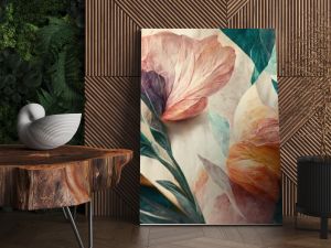 Flowers in the style of watercolor art. Luxurious floral elements, botanical background or wallpaper design, prints and invitations, postcards. Beautiful delicate flowers 3D illustration