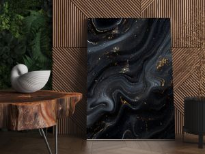 Smooth night black marbled surface background or wallpaper or website or header, copy text space for words