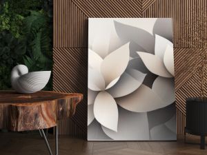 Abstract geometric flowers in neutral tones create a minimal yet dynamic pattern against a soft, muted background