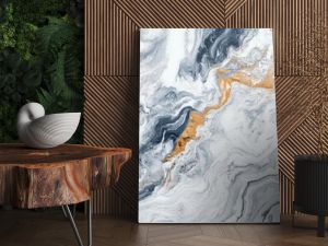 Abstract background with a swirling pattern of white, grey, and gold paint.