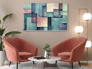 Abstract geometric shapes in pastel colors.