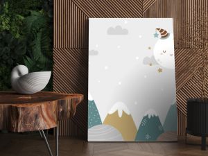 Seamless mountains and moon background in dusty pastel colors. For nursery room wallpaper, decoration, web banners, poster, etc.