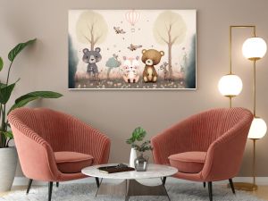 Kids room wallpaper with animals and pastel colors.Generative ai.