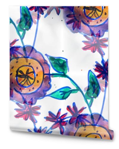 Mural seamless  pattern flowers background texture wa
