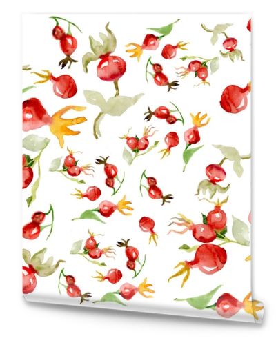 Seamless pattern. Flowers and fruits of rose hips Watercolor. Flower illustrations. Bohemian bouquets of flowers, wreaths, wedding compositions, anniversary, birthday, invitations greeting cards
