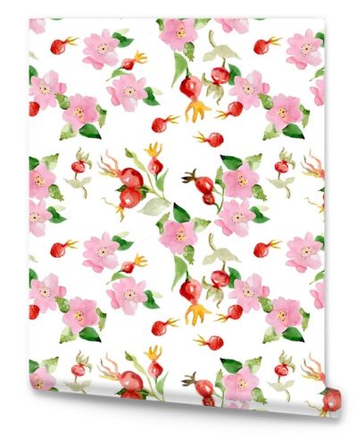 Seamless pattern. Flowers and fruits of rose hips Watercolor. Flower illustrations. Bohemian bouquets of flowers, wreaths, wedding compositions, anniversary, birthday, invitations greeting cards