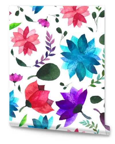 Watercolor seamless floral pattern. Flowers texture.