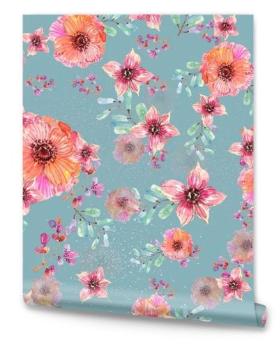 Watercolor natural seamless pattern, flowers and petals seamless background