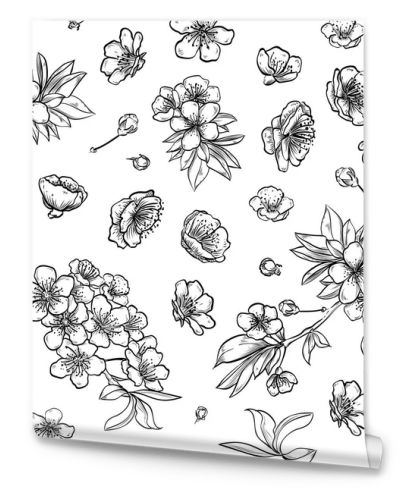 Vector sakura seamless pattern of flowers