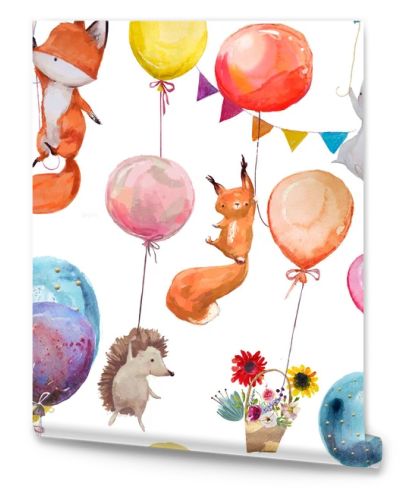 seamless pattern with animals with balloons