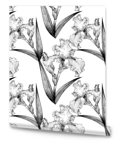 Irises.Seamless pattern. Watercolor painting Wallpaper. 