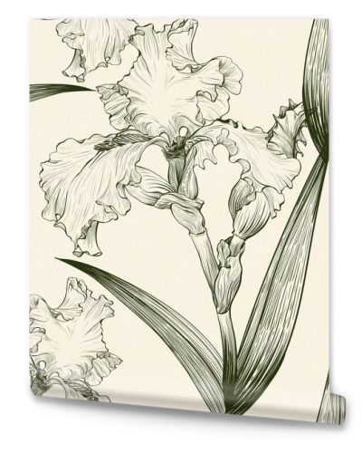 Irises.Seamless pattern. Watercolor painting Wallpaper. 